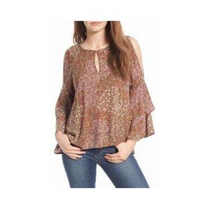 BP Nordstrom cold shoulder top green floral rayon